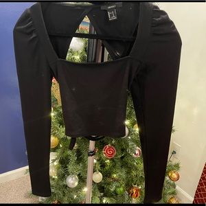 Forever 21 Black Crop Top with Tie Back Size Small